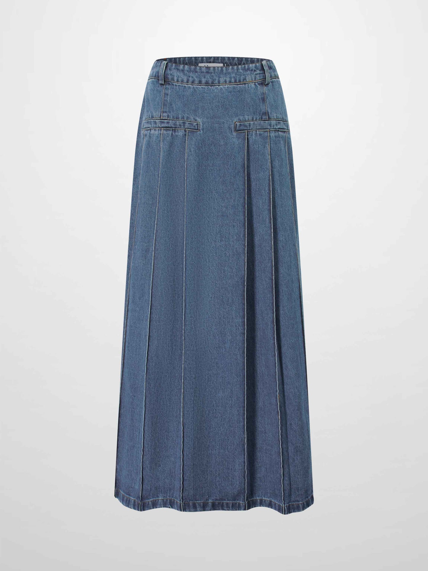 Pleat Pocket Tab Denim Skirt Blue Classic Casual Women’s Skirt-1