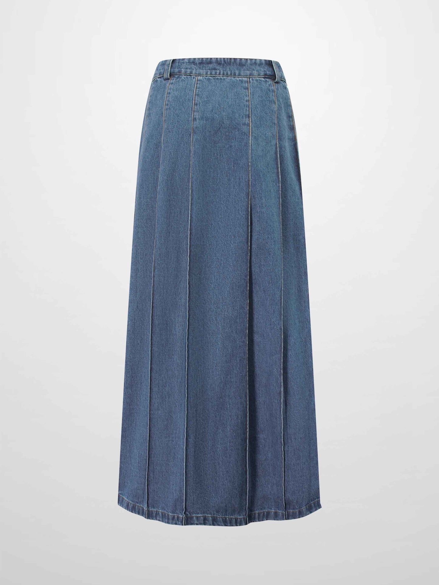 Pleat Pocket Tab Denim Skirt Blue Classic Casual Women’s Skirt-2