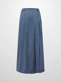 Pleat Pocket Tab Denim Skirt Blue Classic Casual Women’s Skirt-2