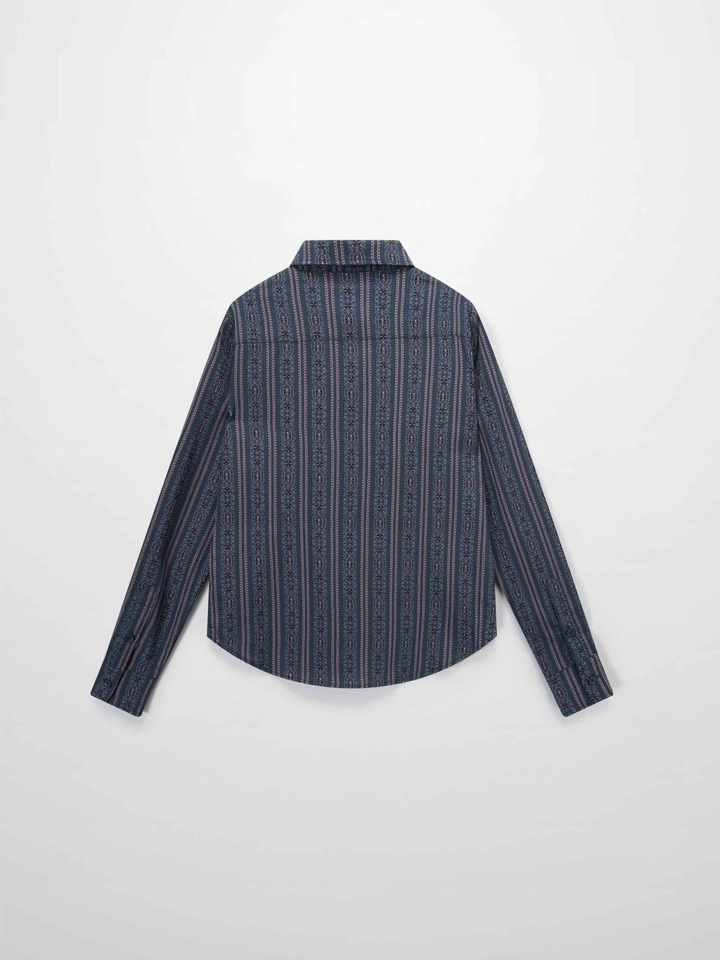 Button Down Blue Striped Medallion Flower Print Blouse for Women-2