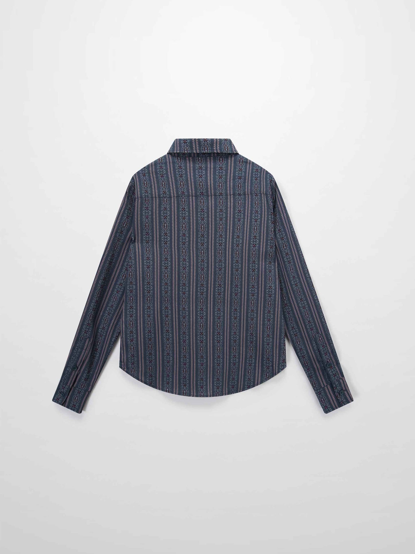 Button Down Blue Striped Medallion Flower Print Blouse for Women-2