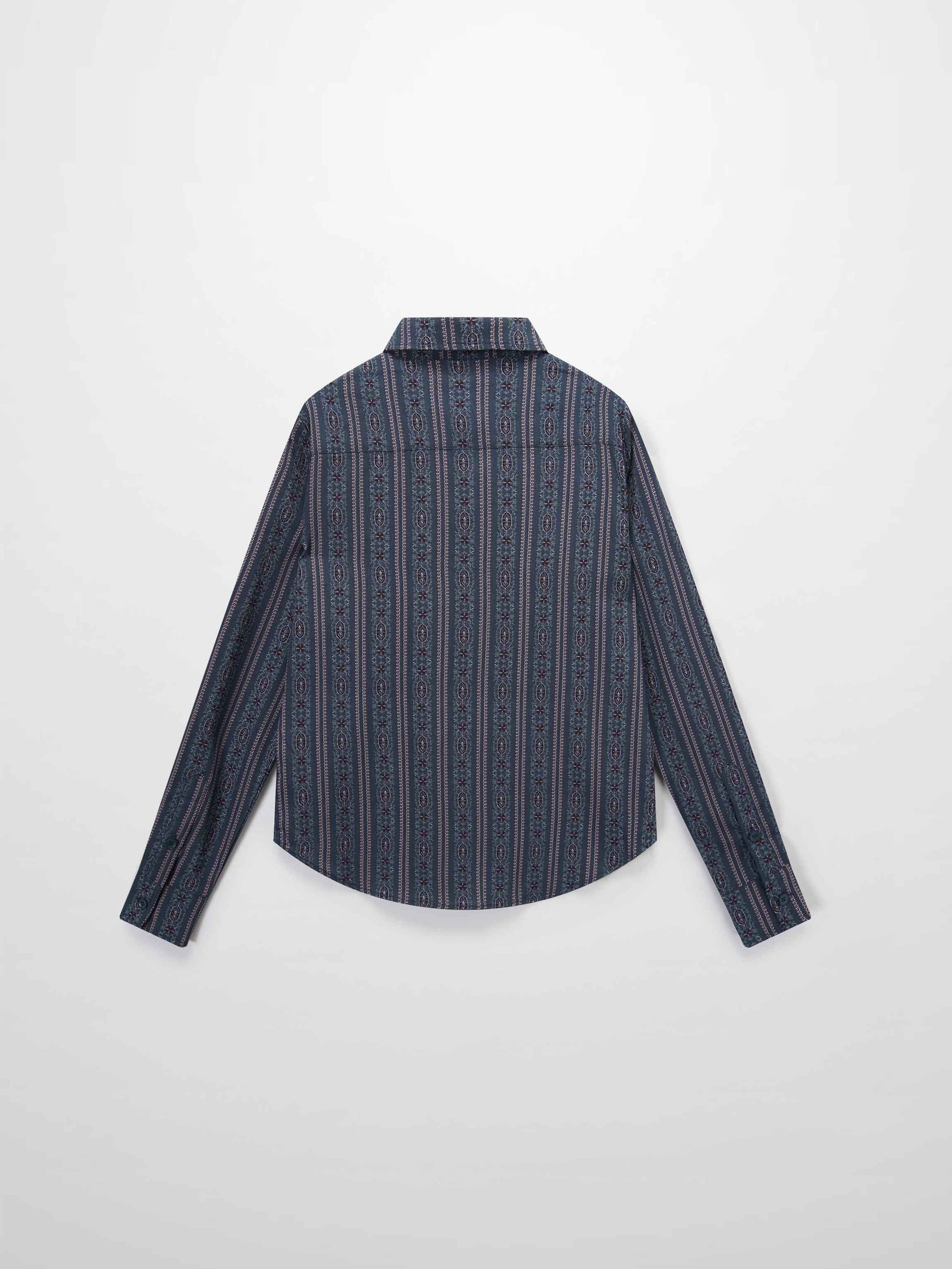 Button Down Blue Striped Medallion Flower Print Blouse for Women-2