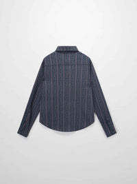 Button Down Blue Striped Medallion Flower Print Blouse for Women-2