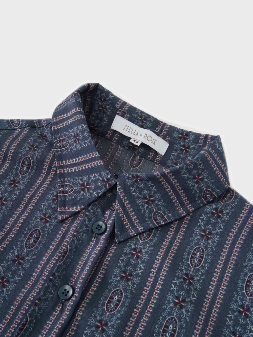 Button Down Blue Striped Medallion Flower Print Blouse for Women-3