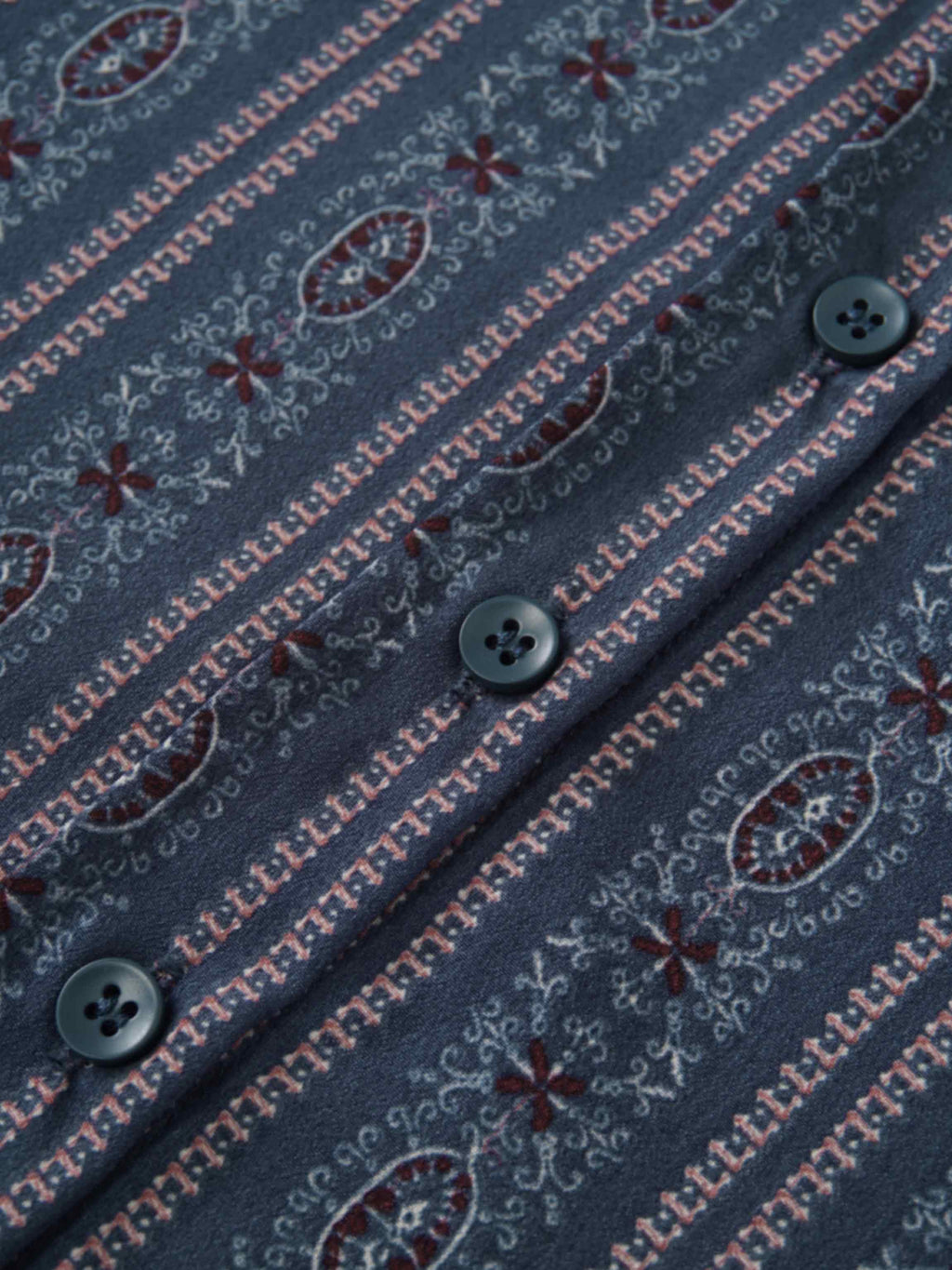 Button Down Blue Striped Medallion Flower Print Blouse for Women-4
