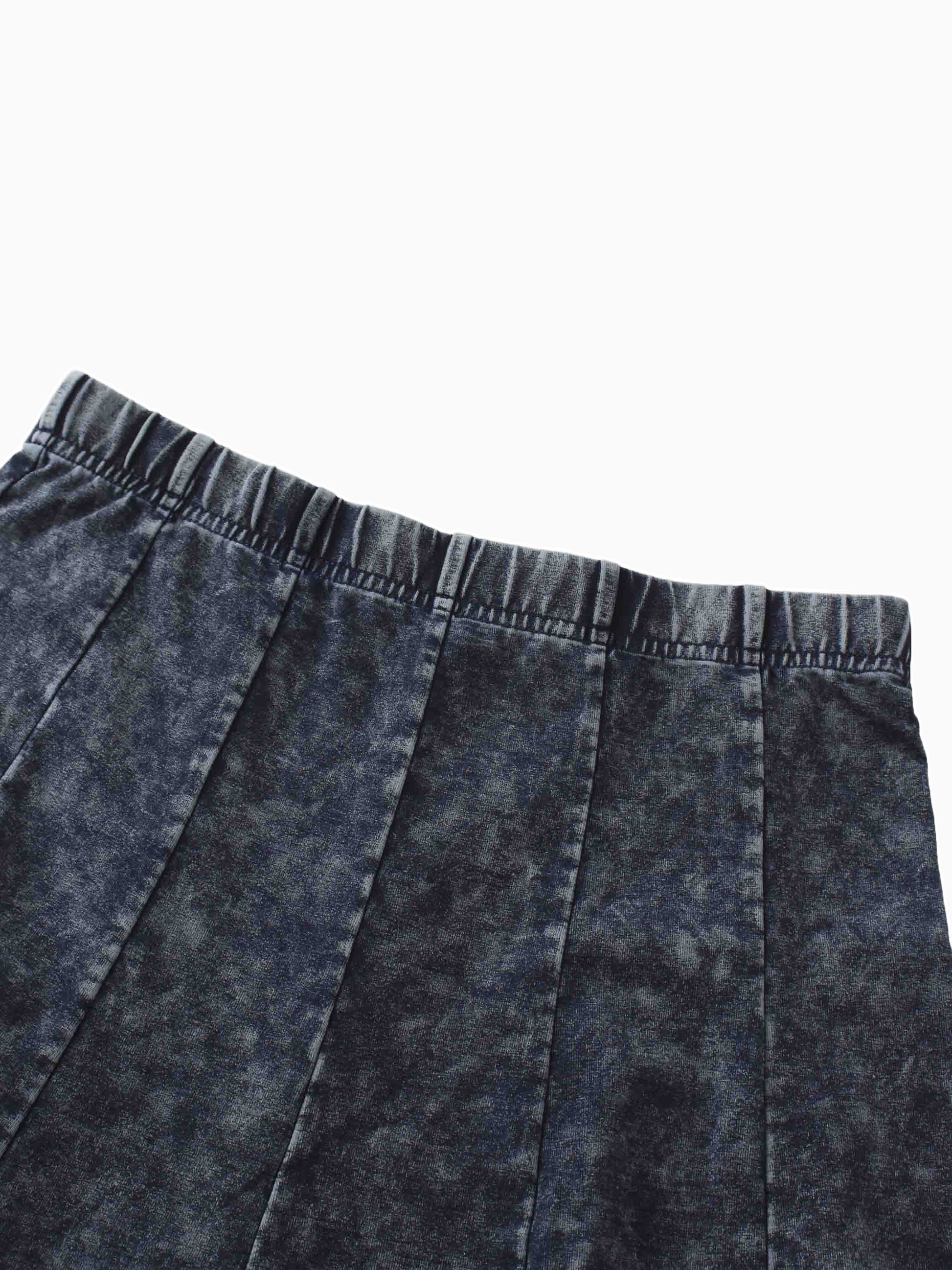 Paneled Flare Skirt 25" Blue Wash Casual Denim Summer Skirt-2