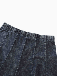 Paneled Flare Skirt 25" Blue Wash Casual Denim Summer Skirt-2