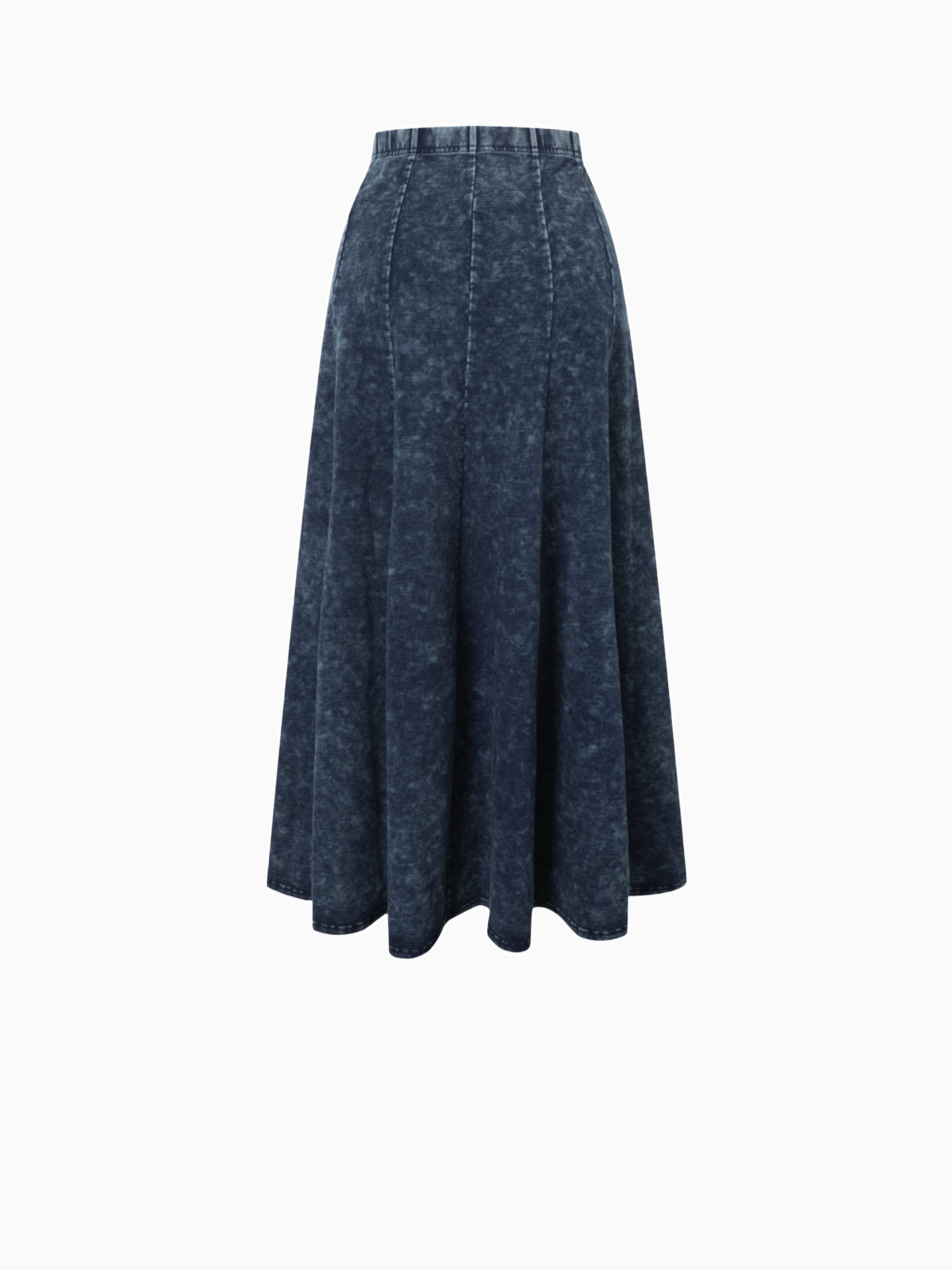 Paneled Flare Skirt 25" Blue Wash Casual Denim Summer Skirt-1