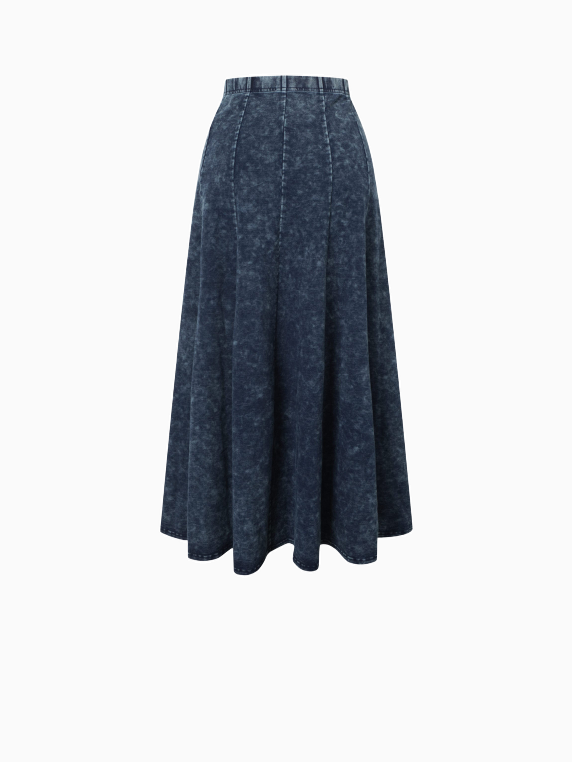 Paneled Flare Skirt 25" Blue Wash Casual Denim Summer Skirt-1