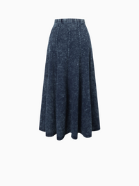 Paneled Flare Skirt 25" Blue Wash Casual Denim Summer Skirt-1