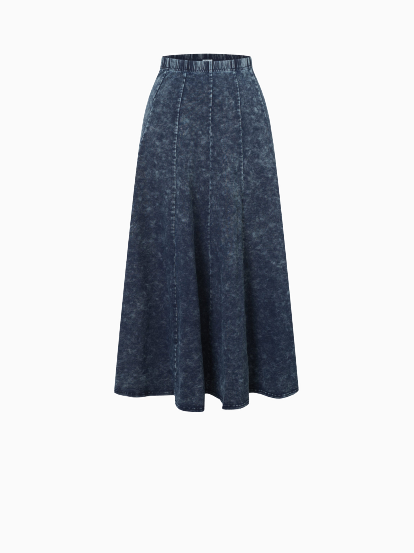 Paneled Flare Skirt 25" Blue Wash Casual Denim Summer Skirt-0