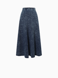 Paneled Flare Skirt 25" Blue Wash Casual Denim Summer Skirt-0