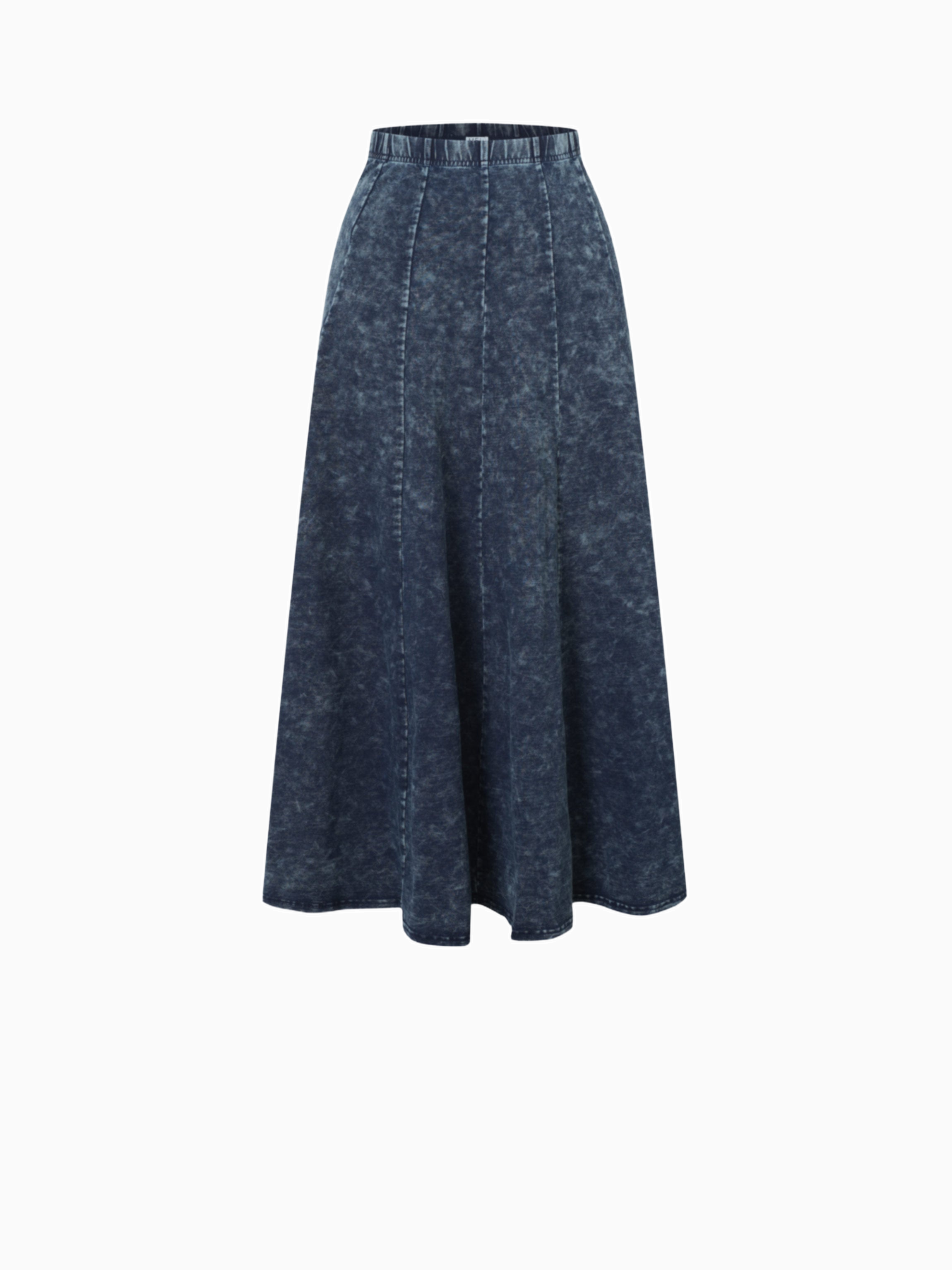 Paneled Flare Skirt 25" Blue Wash Casual Denim Summer Skirt-0