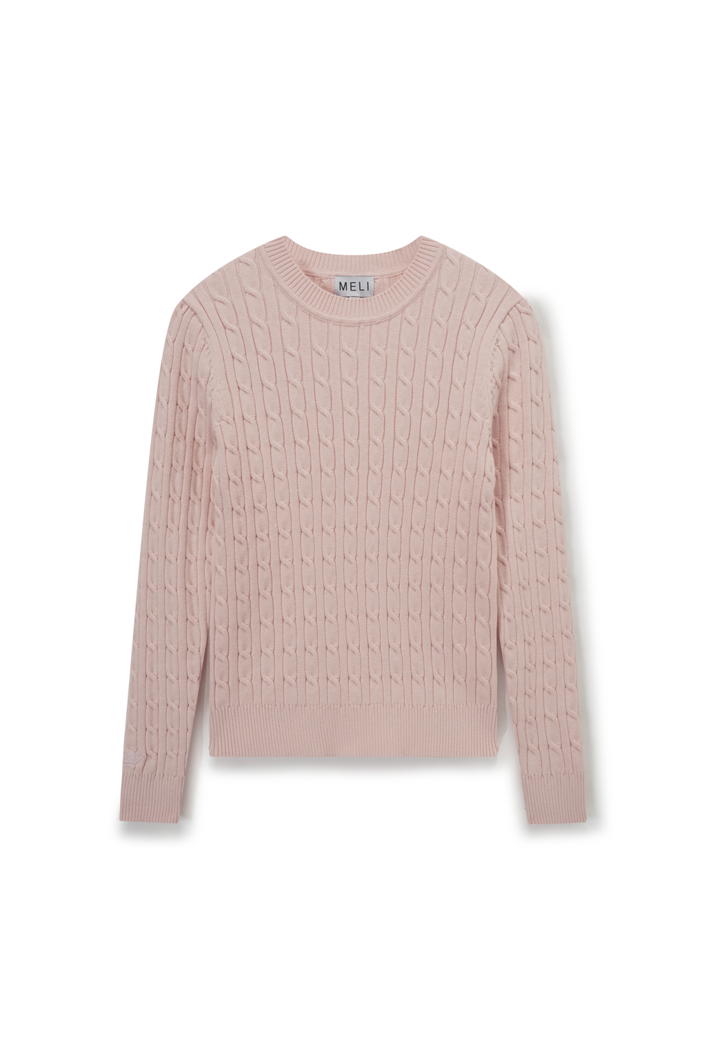 Crew Neck Cable Knit Sweater Bone Soft Casual Layered Top-2