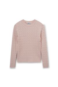 Crew Neck Cable Knit Sweater Bone Soft Casual Layered Top-2