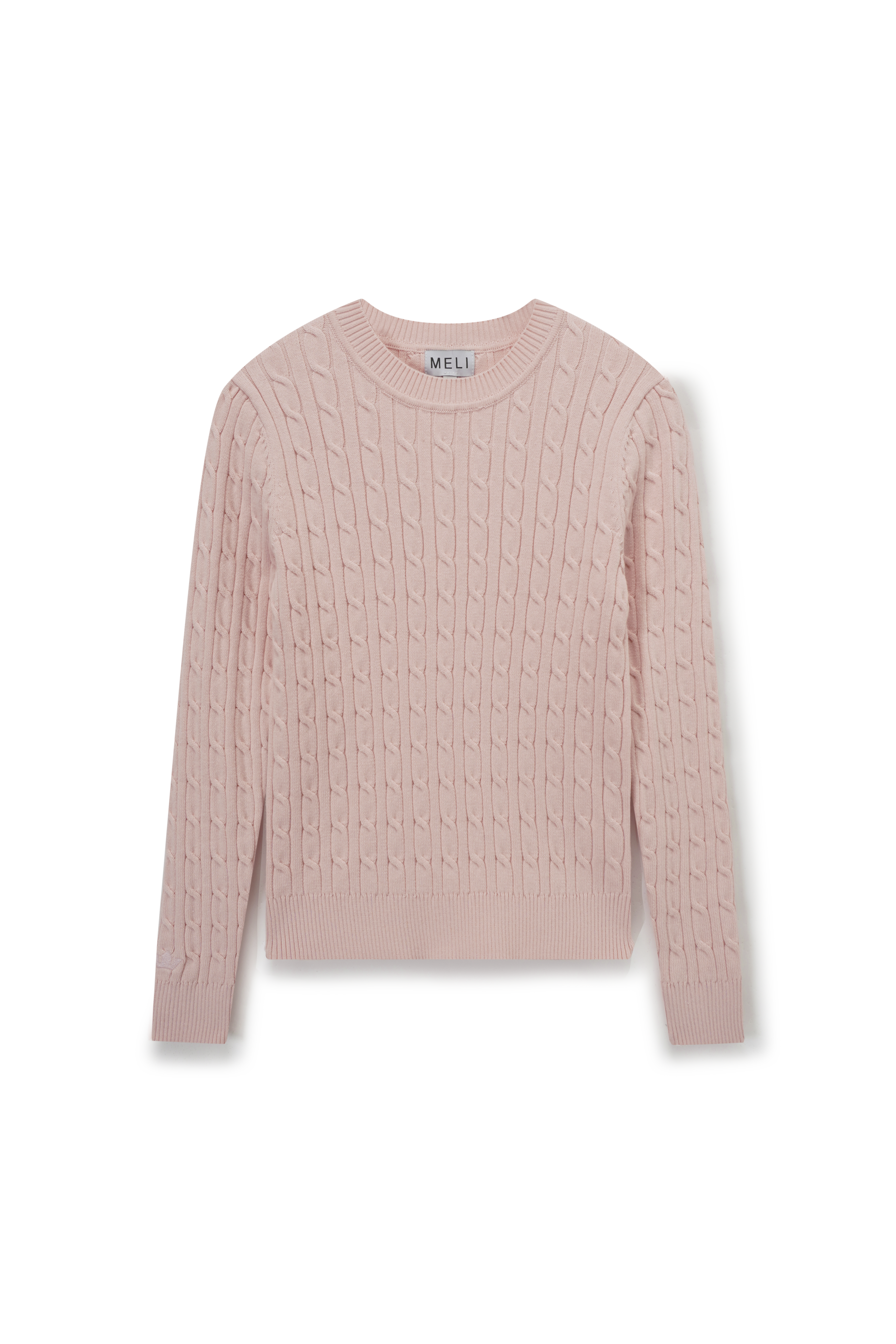 Crew Neck Cable Knit Sweater Bone Soft Casual Layered Top-2