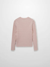 Crew Neck Cable Knit Sweater Bone Soft Casual Layered Top-3