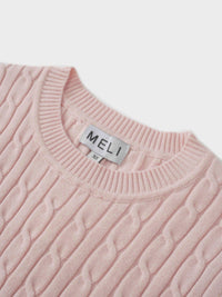Crew Neck Cable Knit Sweater Bone Soft Casual Layered Top-4