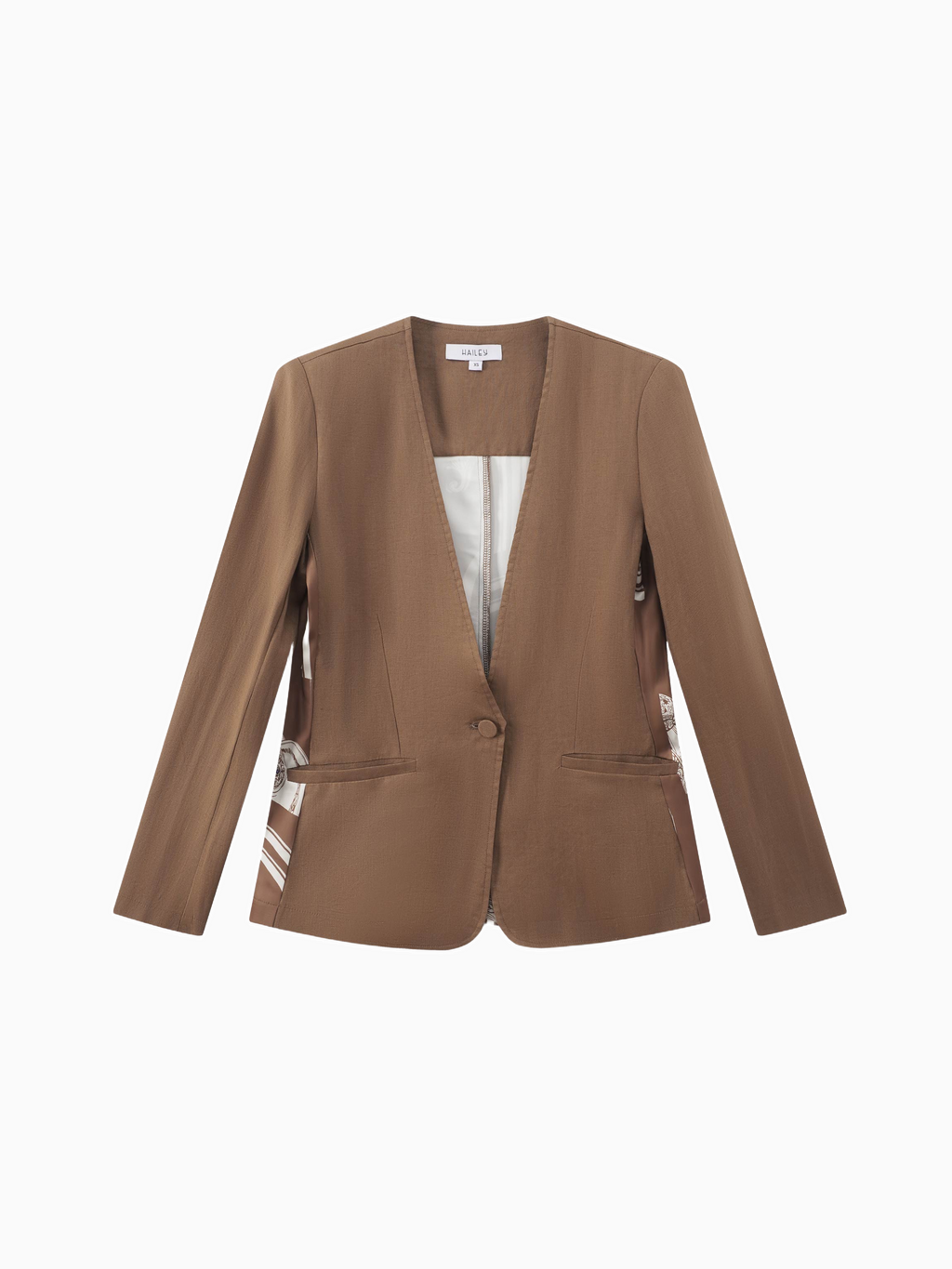 Silky Back Printed Brown Cream Blazer Professional Dressy Top-1