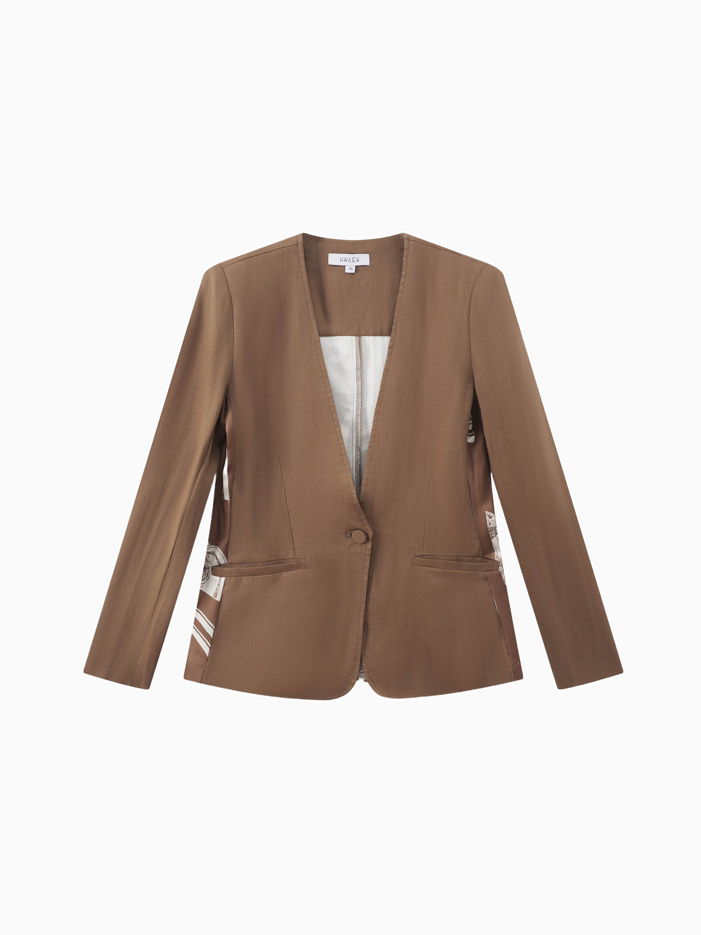 Silky Back Printed Brown Cream Blazer Professional Dressy Top-1