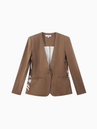 Silky Back Printed Brown Cream Blazer Professional Dressy Top-1