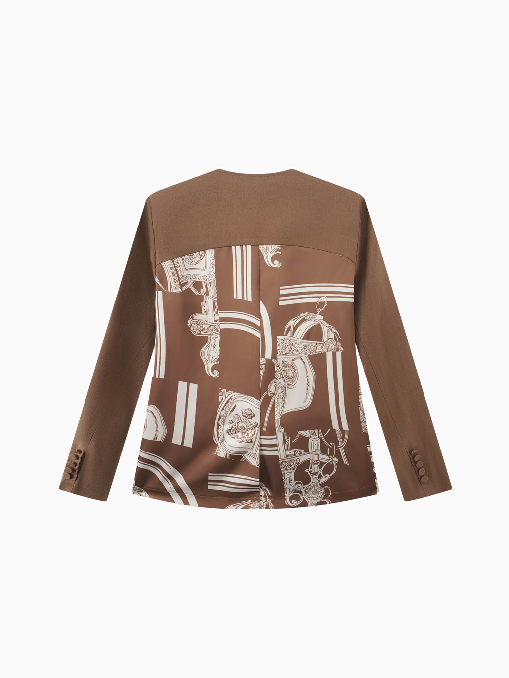 Silky Back Printed Brown Cream Blazer Professional Dressy Top-2