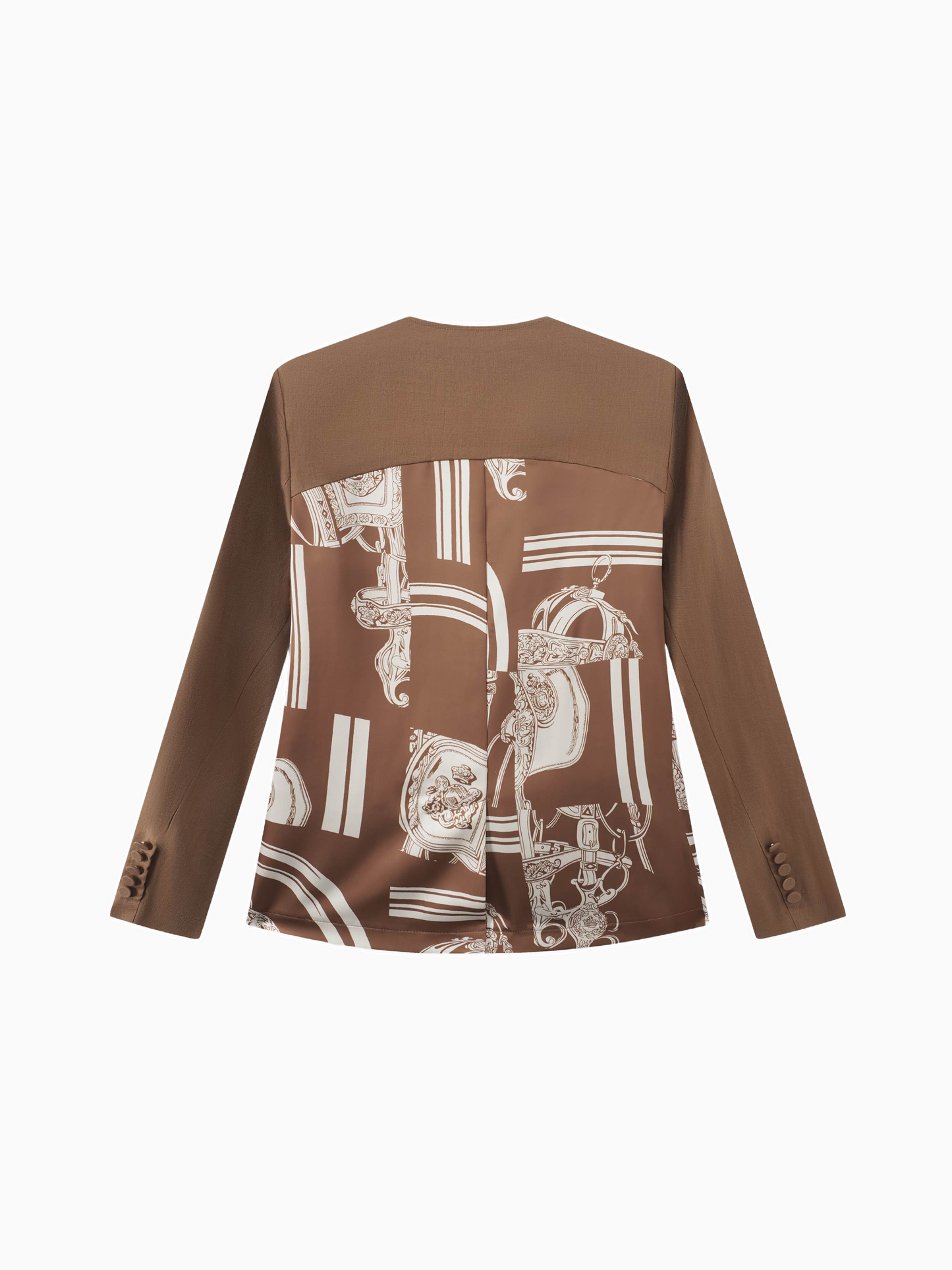 Silky Back Printed Brown Cream Blazer Professional Dressy Top-2