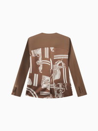 Silky Back Printed Brown Cream Blazer Professional Dressy Top-2