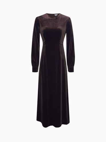 Velour Empire Waist Maxi Dress Brown Elegant Long Formal Wear-1