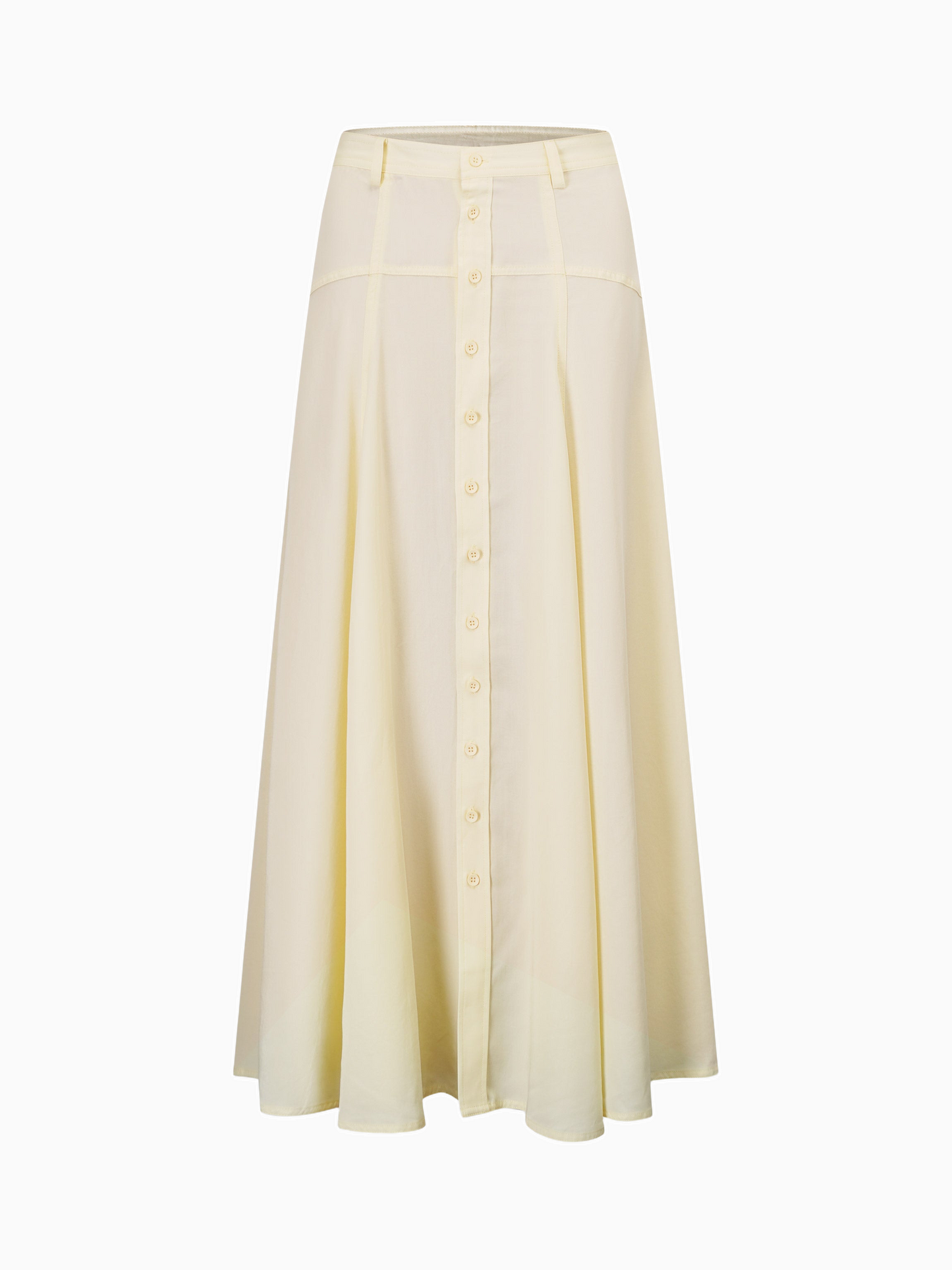 Tencel Yoke Button Down Skirt Butter Yellow Lightweight Casual Skirt-1