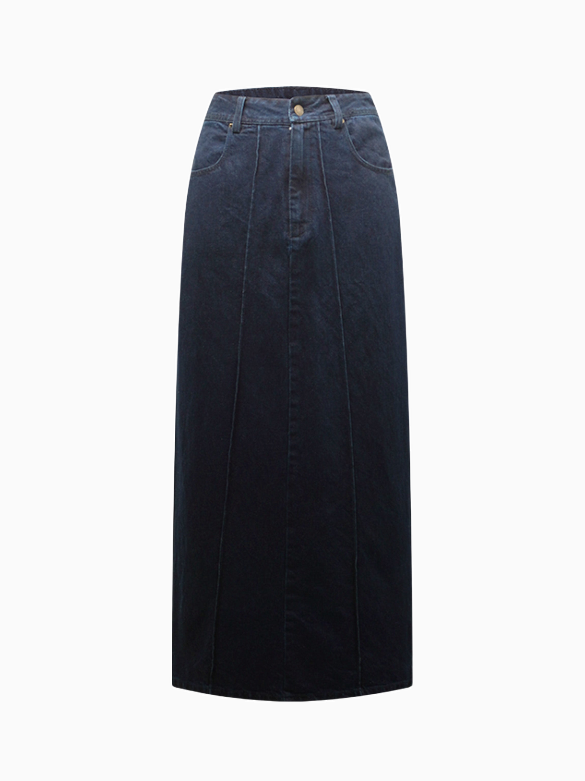 Dark Blue Denim Seamed Skirt Casual Basic FW25 New Arrival-1