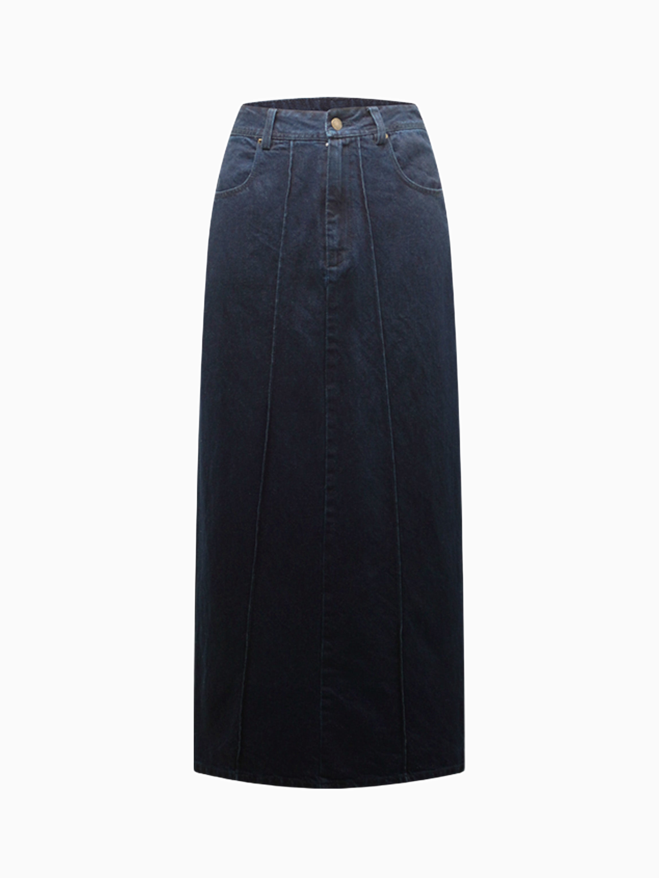 Dark Blue Denim Seamed Skirt Casual Basic FW25 New Arrival-1
