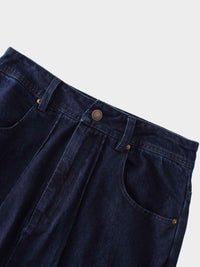 Dark Blue Denim Seamed Skirt Casual Basic FW25 New Arrival-3