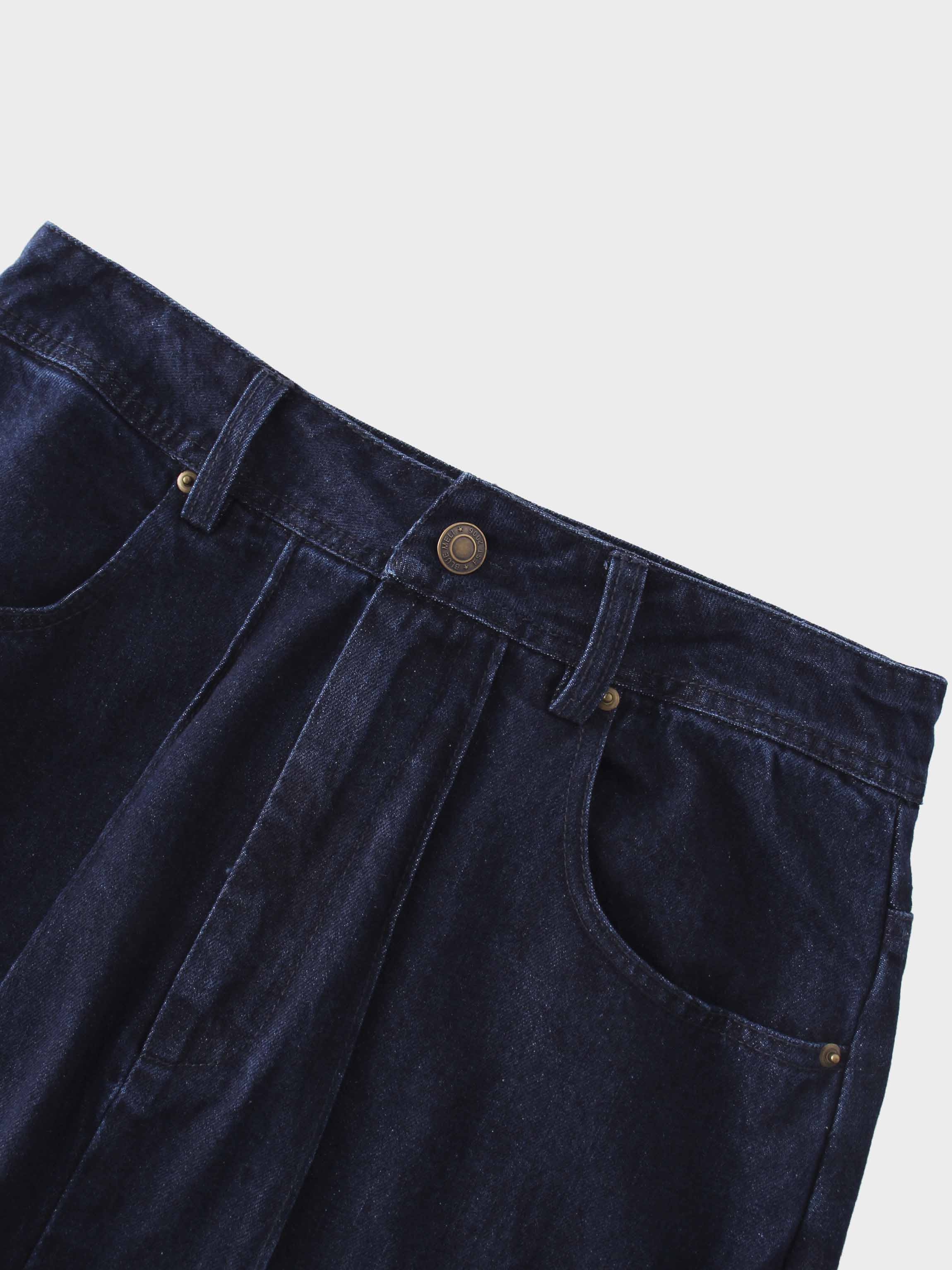 Dark Blue Denim Seamed Skirt Casual Basic FW25 New Arrival-3