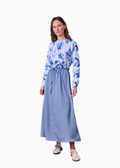 Dusty Blue Drawstring Ruffle Skirt Adjustable Waist Casual Chic-0