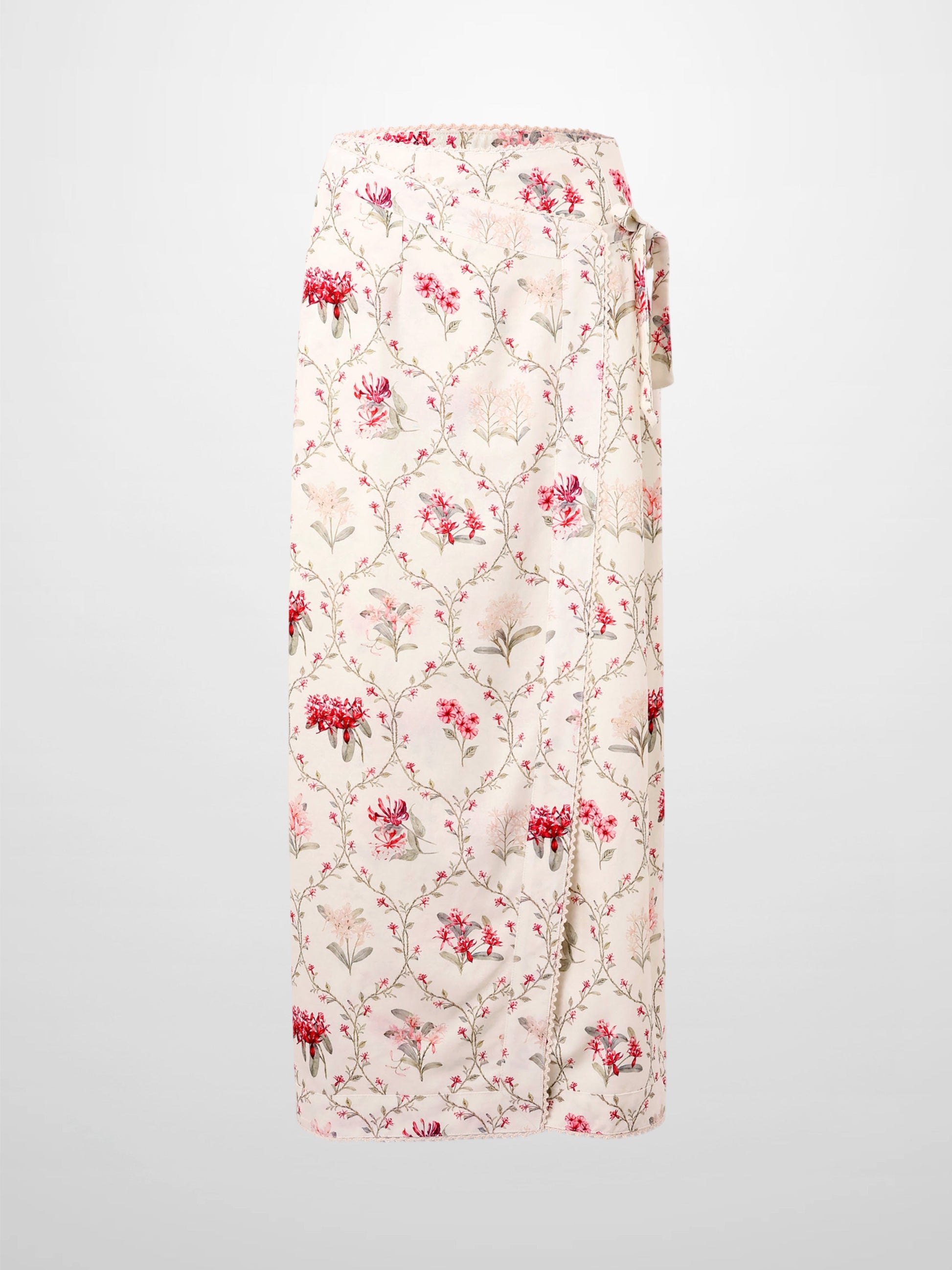 Mock Wrap Skirt with Edged Detail Floral Vines Print Stylish-2