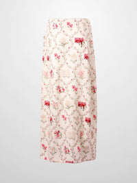 Mock Wrap Skirt with Edged Detail Floral Vines Print Stylish-3