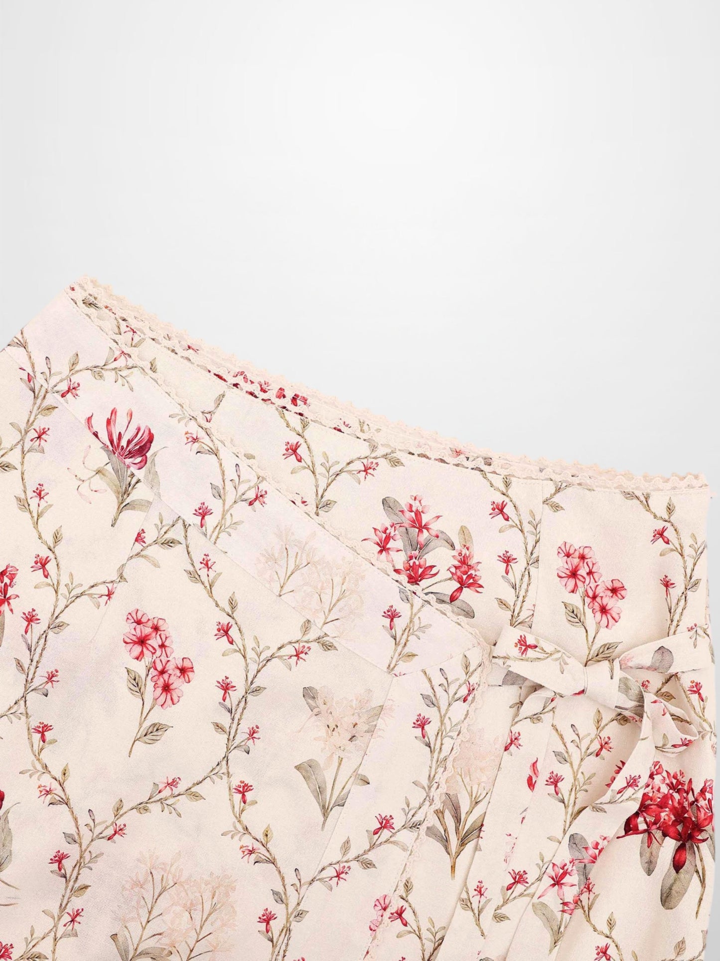 Mock Wrap Skirt with Edged Detail Floral Vines Print Stylish-4