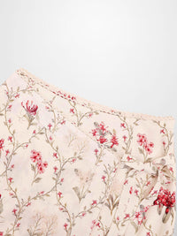 Mock Wrap Skirt with Edged Detail Floral Vines Print Stylish-4