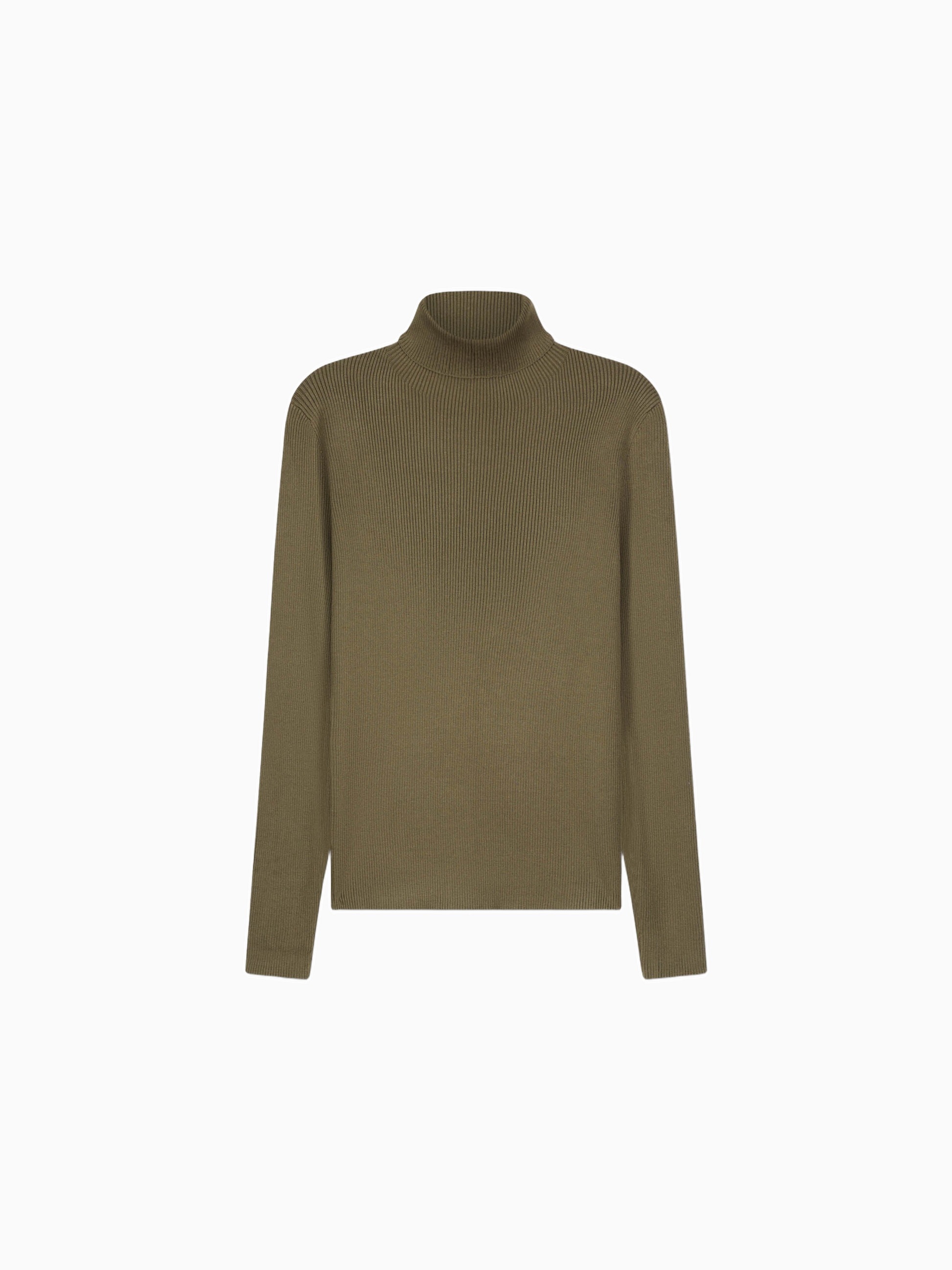 Green Knit Ribbed Turtleneck Sweater Casual Winter Top FW25-0