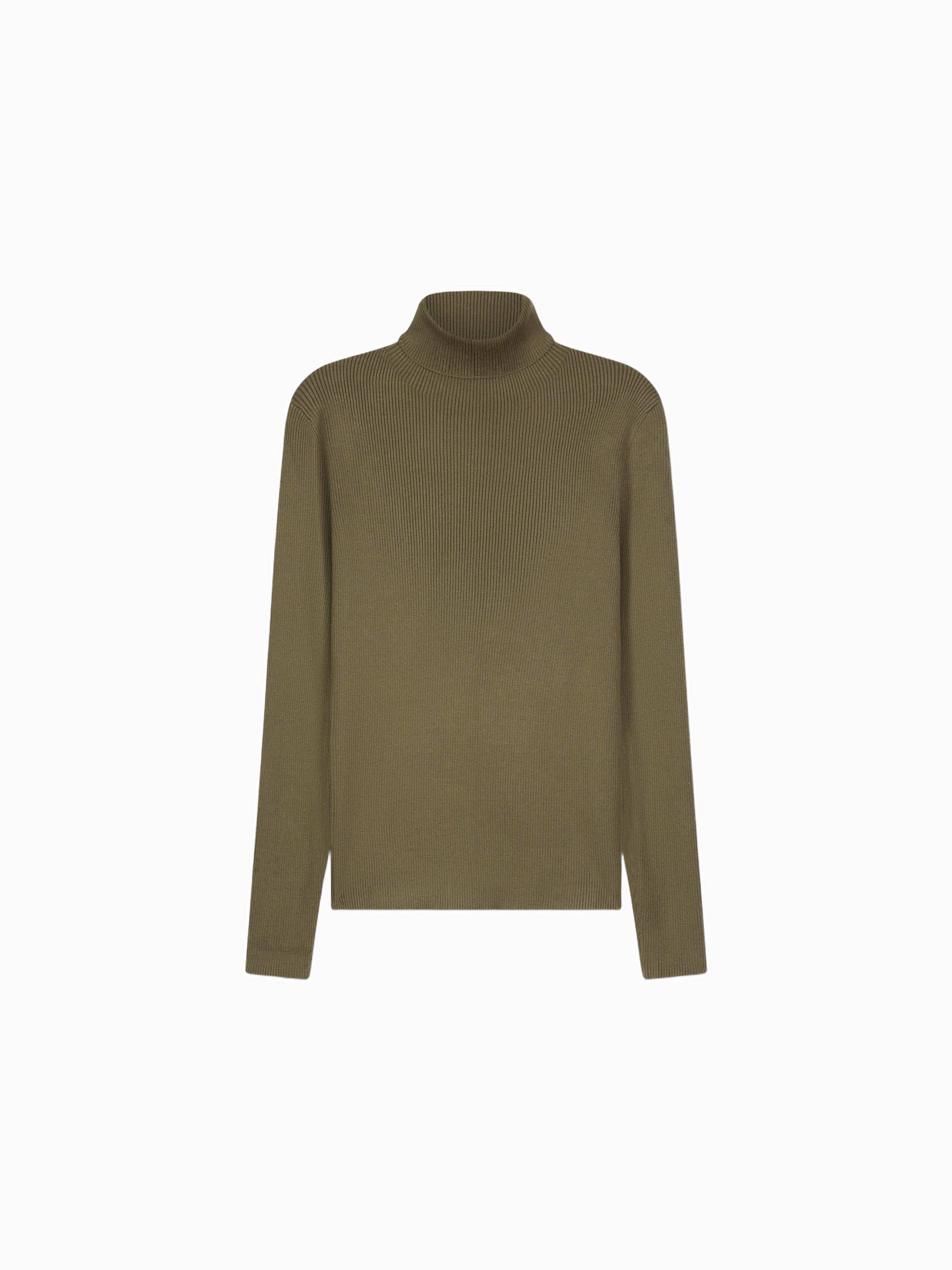 Green Knit Ribbed Turtleneck Sweater Casual Winter Top FW25-0