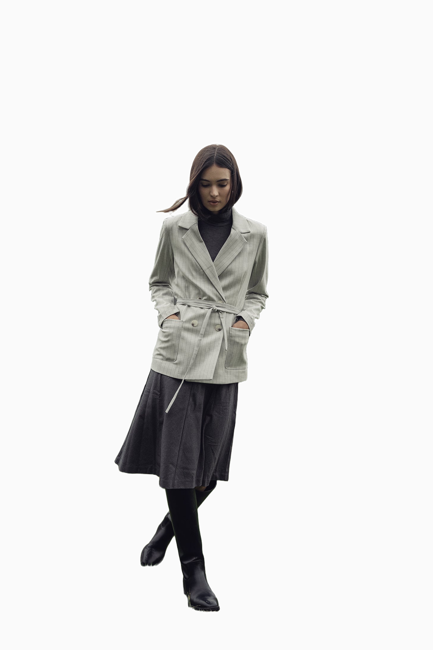 Basic A-Line Seamed Short Skirt Grey Casual Tailored Fit FW25 New Arrival-0