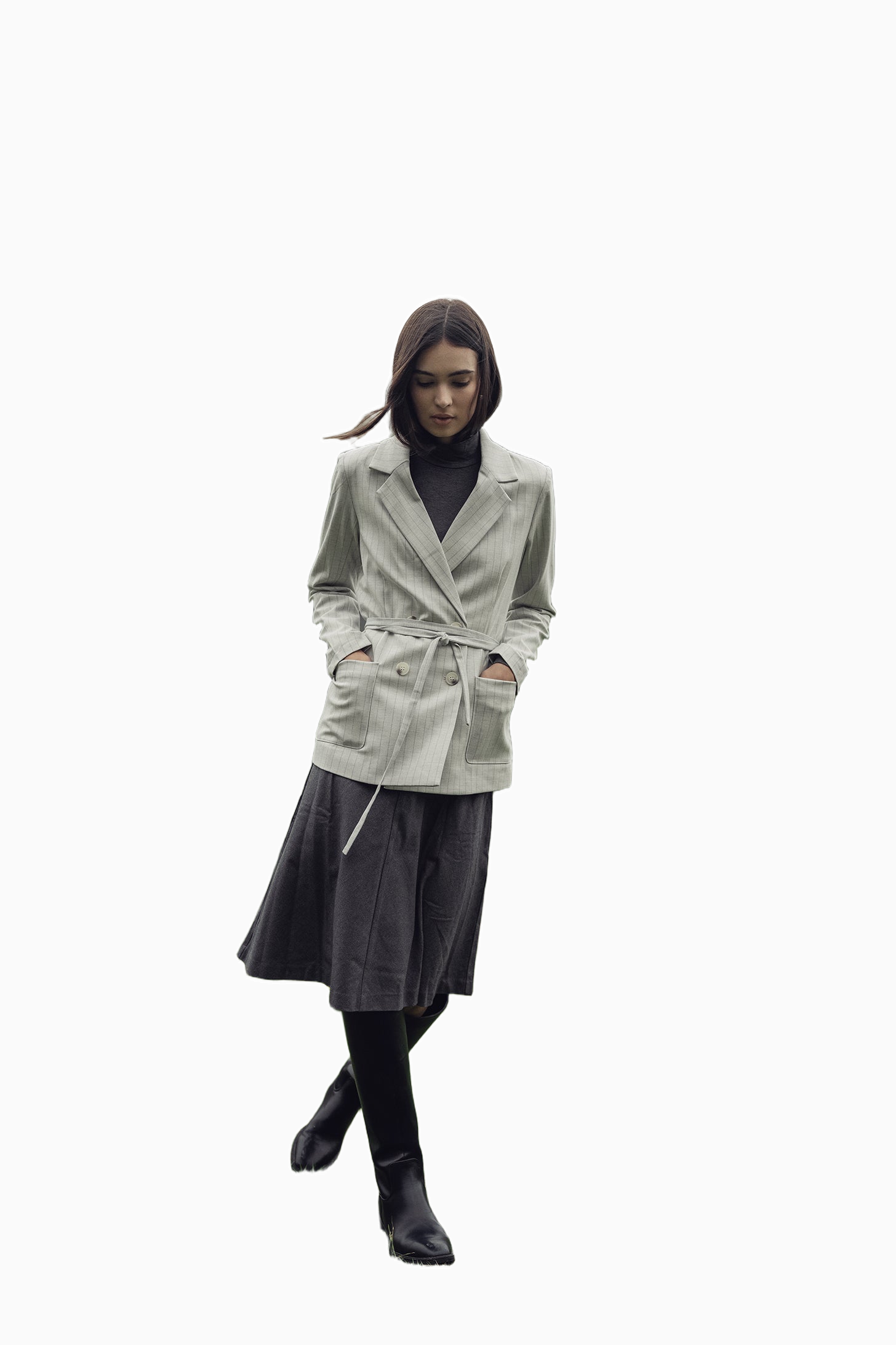 Basic A-Line Seamed Short Skirt Grey Casual Tailored Fit FW25 New Arrival-0