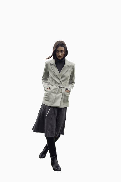 Basic A-Line Seamed Short Skirt Grey Casual Tailored Fit FW25 New Arrival-0