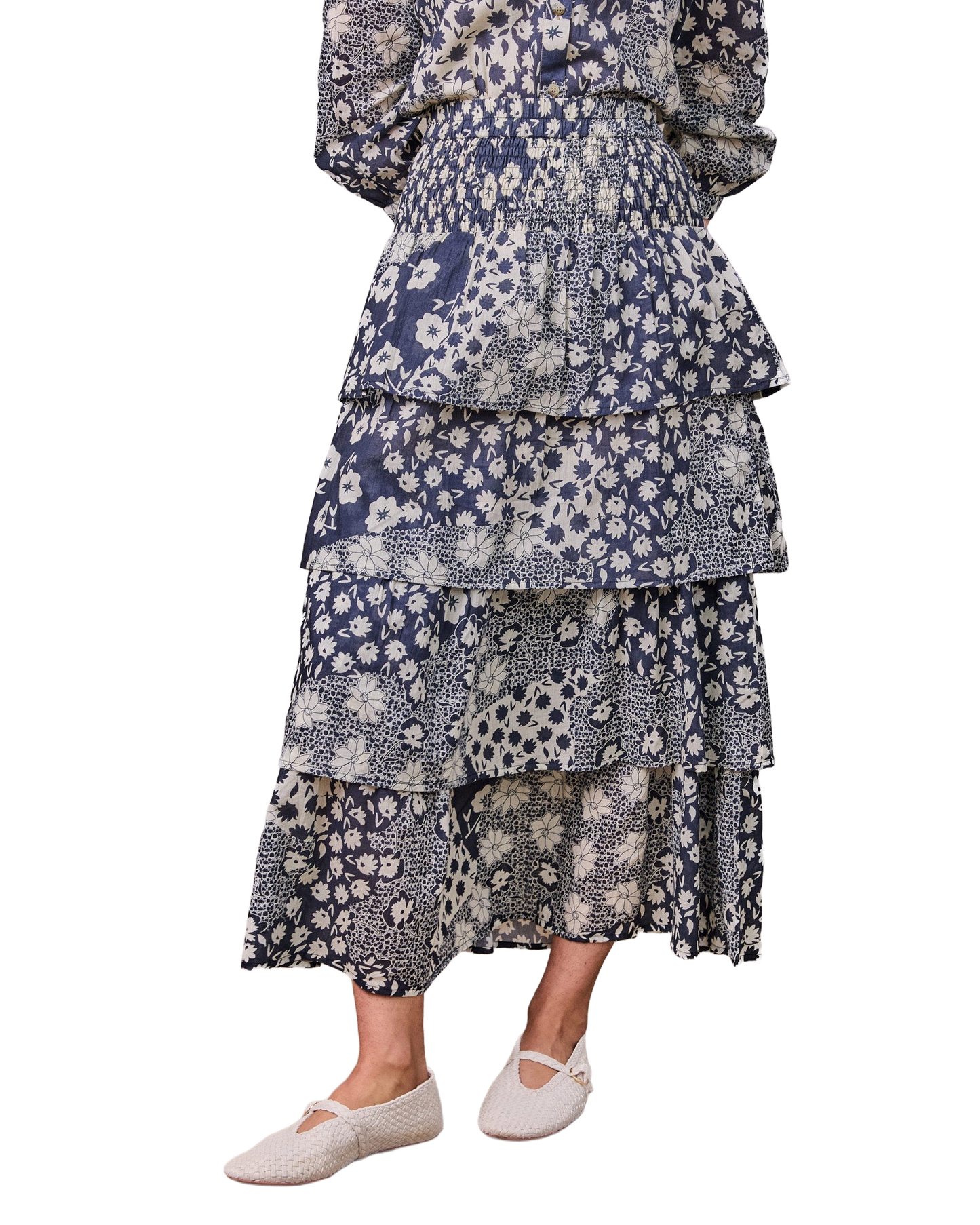 Layered floral skirt with a white background
