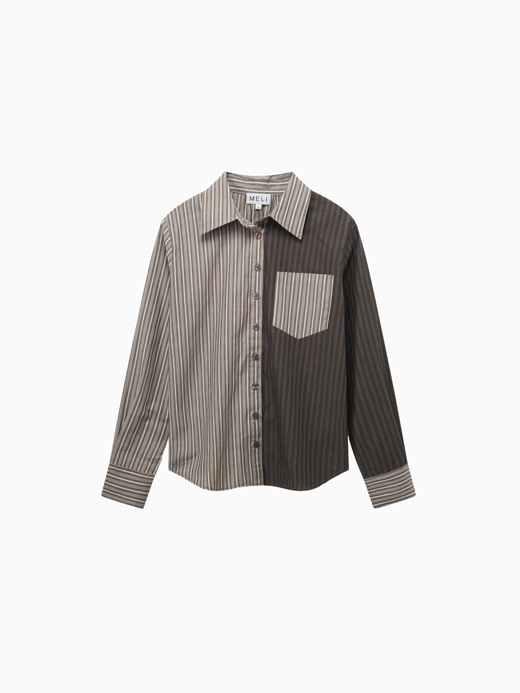 Mix Pinstripe Button Down Shirt Khaki Stripe Tailored Casual Top-1