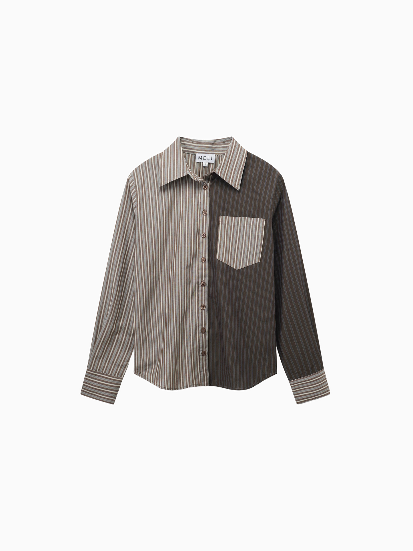 Mix Pinstripe Button Down Shirt Khaki Stripe Tailored Casual Top-1