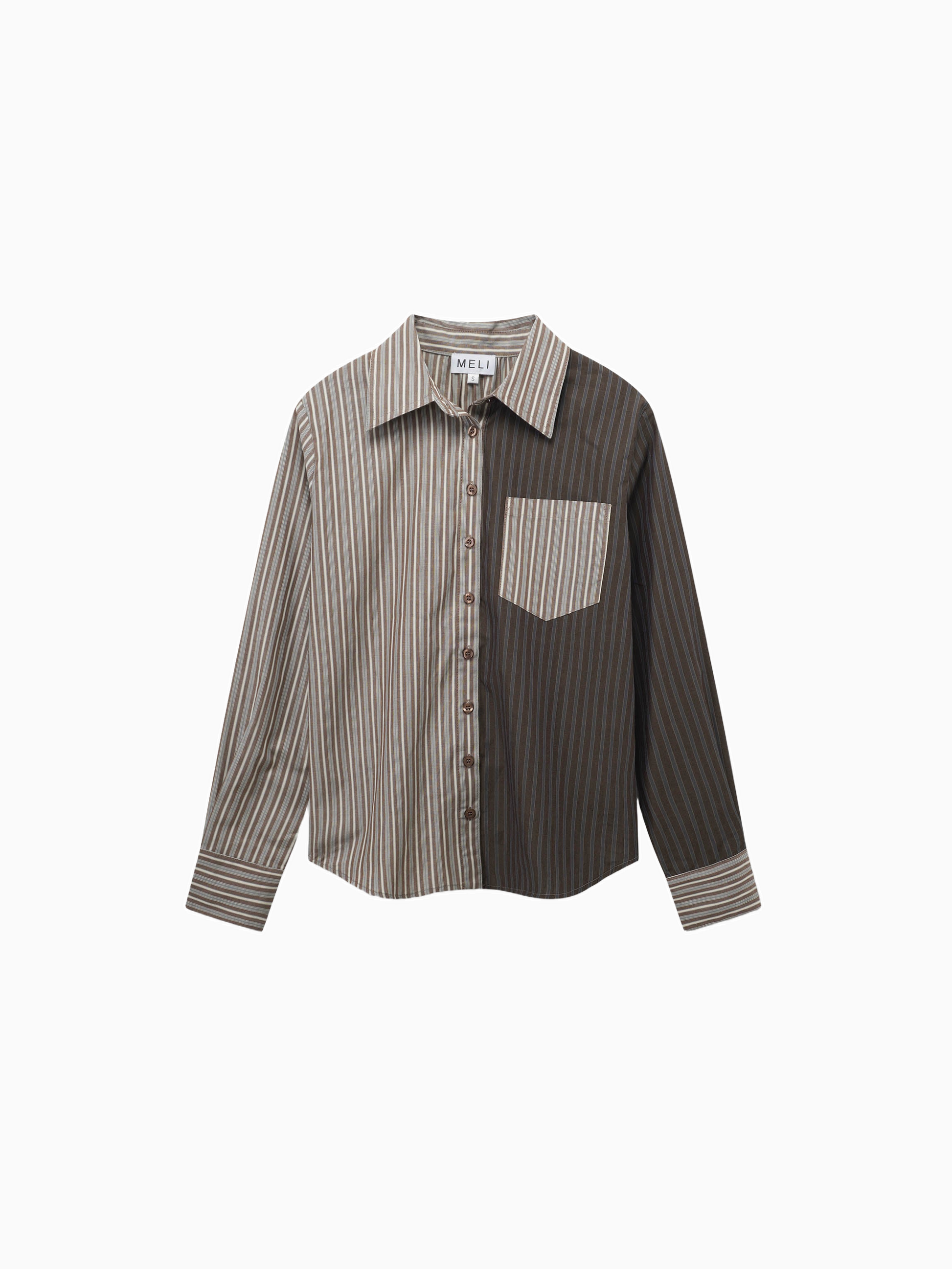 Mix Pinstripe Button Down Shirt Khaki Stripe Tailored Casual Top-1