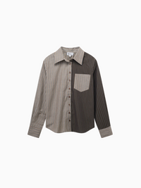 Mix Pinstripe Button Down Shirt Khaki Stripe Tailored Casual Top-1