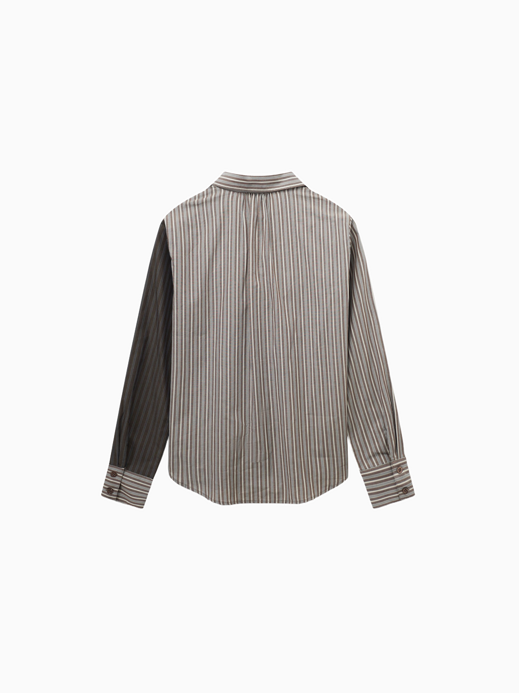 Mix Pinstripe Button Down Shirt Khaki Stripe Tailored Casual Top-2